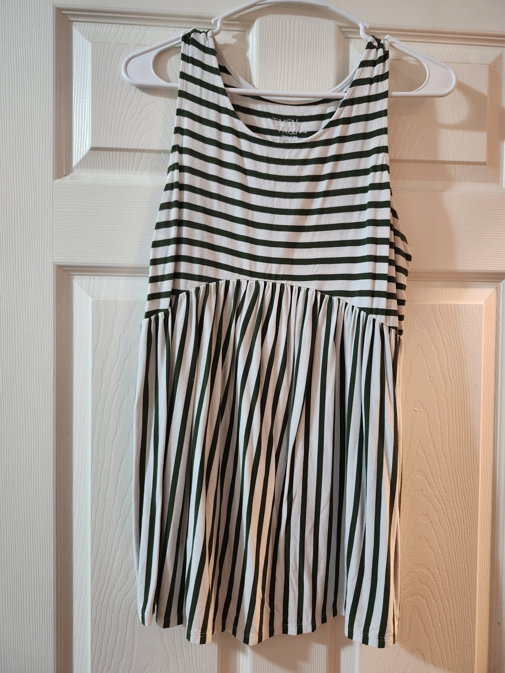 Green and White Striped Sleeveless Maternity Shirt